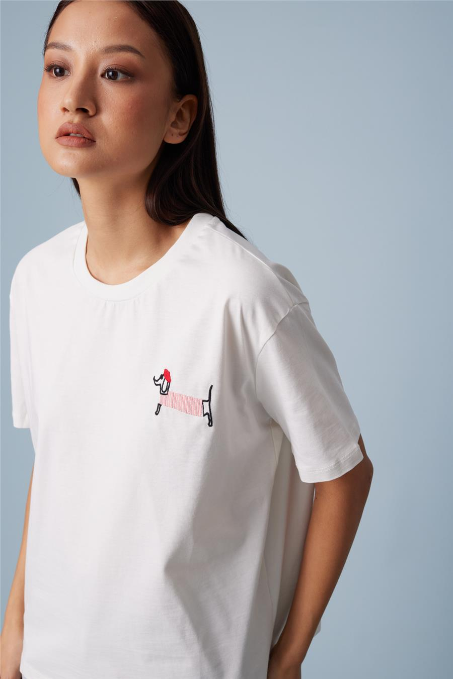 Nisan KÖPEK NAKIŞLI BİSİKLET YAKA T-SHIRT EKRU N26-2378