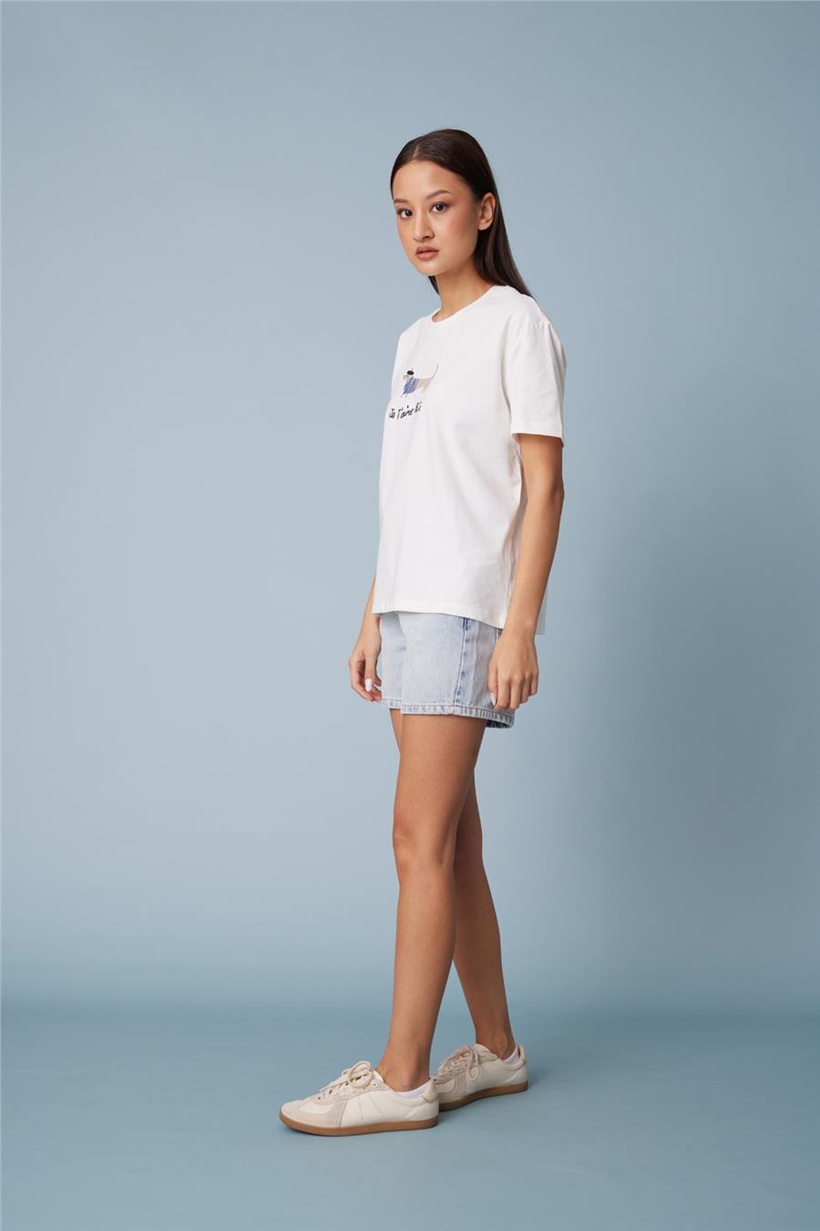 Nisan KÖPEK NAKIŞLI KISA KOLLU T-SHIRT EKRU N26-2376