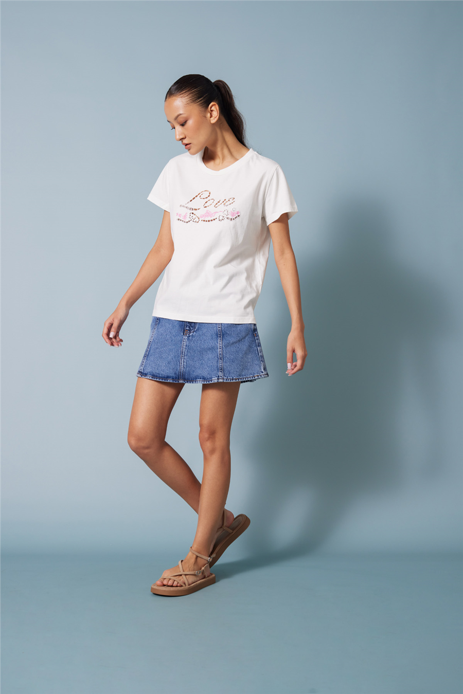 Nisan NAKIŞLI KISA KOLLU T-SHIRT EKRU N26-2421
