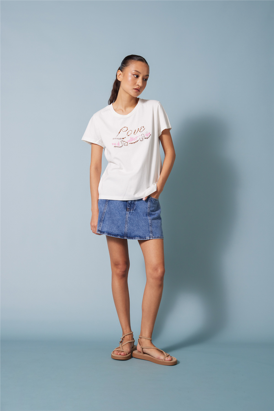 Nisan NAKIŞLI KISA KOLLU T-SHIRT EKRU N26-2421