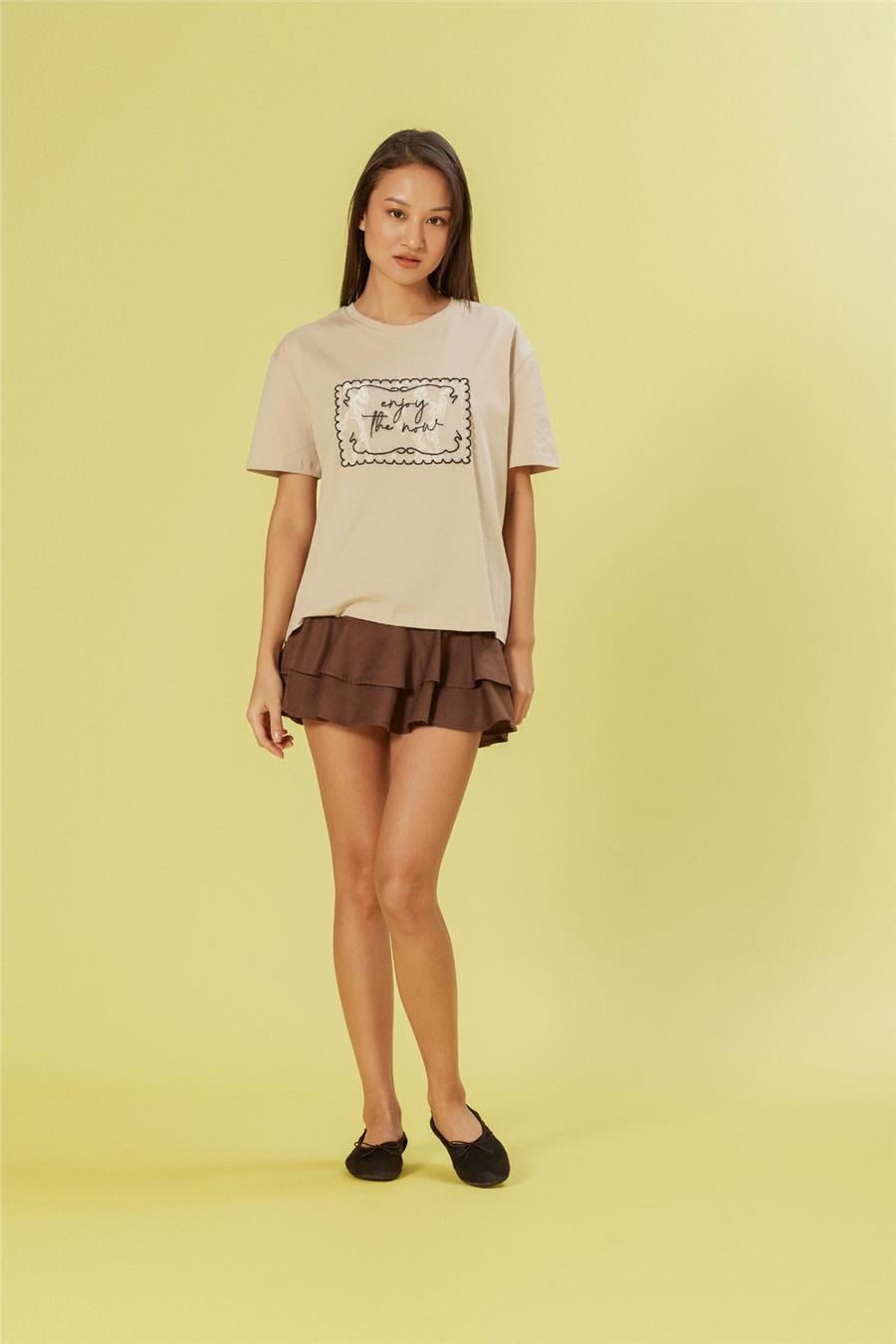 Nisan ORGANZE NAKIŞ DETAYLI T-SHIRT BEJ N26-2254