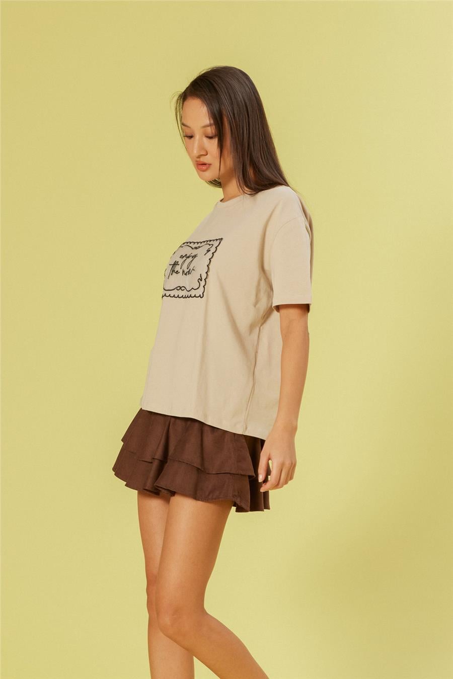 Nisan ORGANZE NAKIŞ DETAYLI T-SHIRT BEJ N26-2254