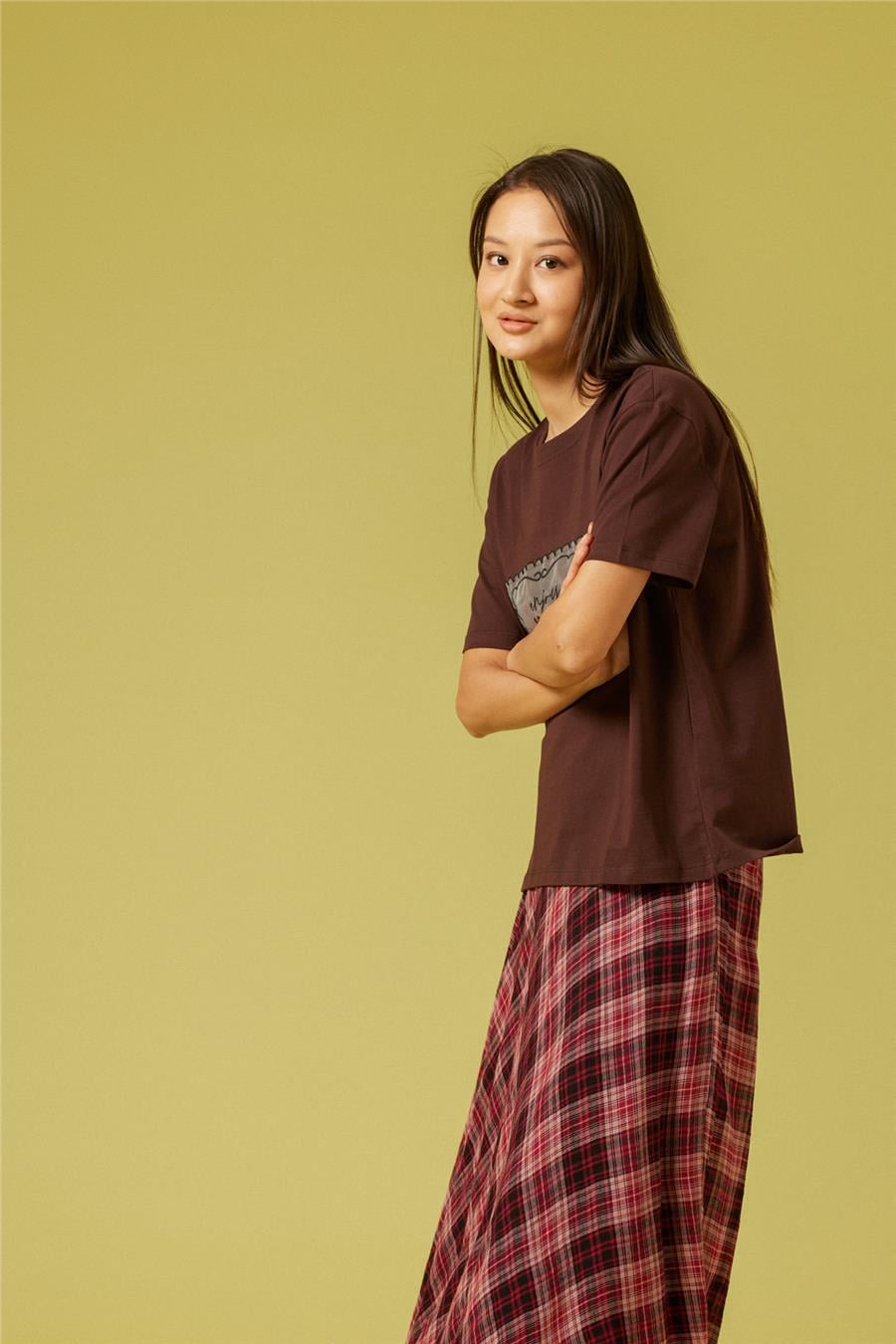 Nisan ORGANZE NAKIŞ DETAYLI T-SHIRT KAHVE N26-2254