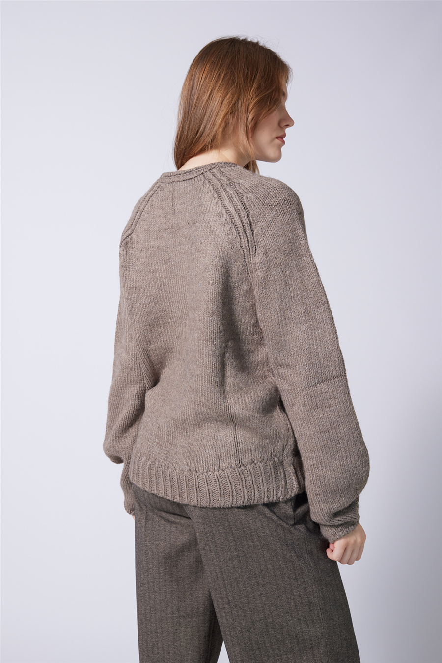 Nisan OVERSIZE BİSİKLET YAKA TRİKO KAZAK VİZON TT4729-Z