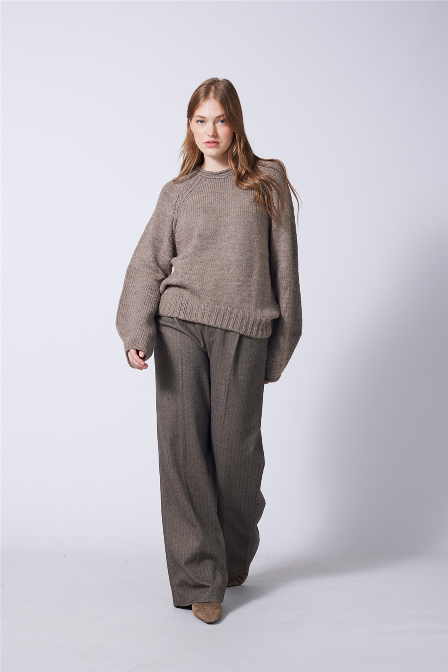 Nisan OVERSIZE BİSİKLET YAKA TRİKO KAZAK VİZON TT4729-Z