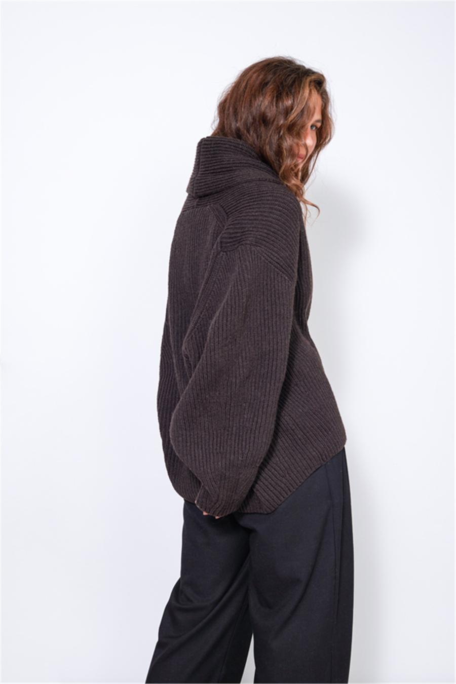 Nisan OVERSIZE ŞAL YAKA YÜNLÜ HIRKA KAHVE TT4837-Z