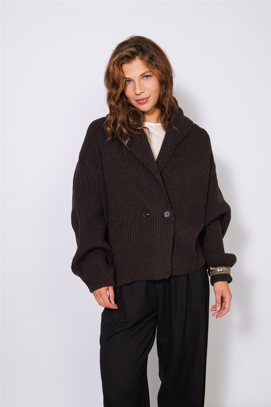 Nisan OVERSIZE ŞAL YAKA YÜNLÜ HIRKA KAHVE TT4837-Z