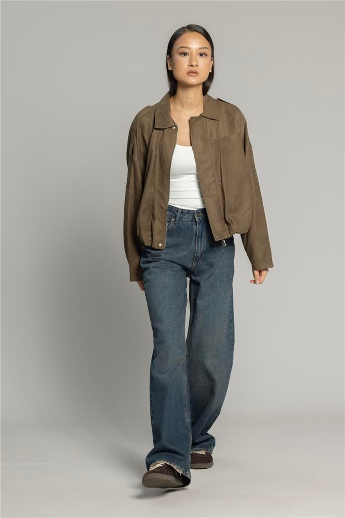 Nisan OVERSIZE SÜET BOMBER CEKET OLIVE N26-2214