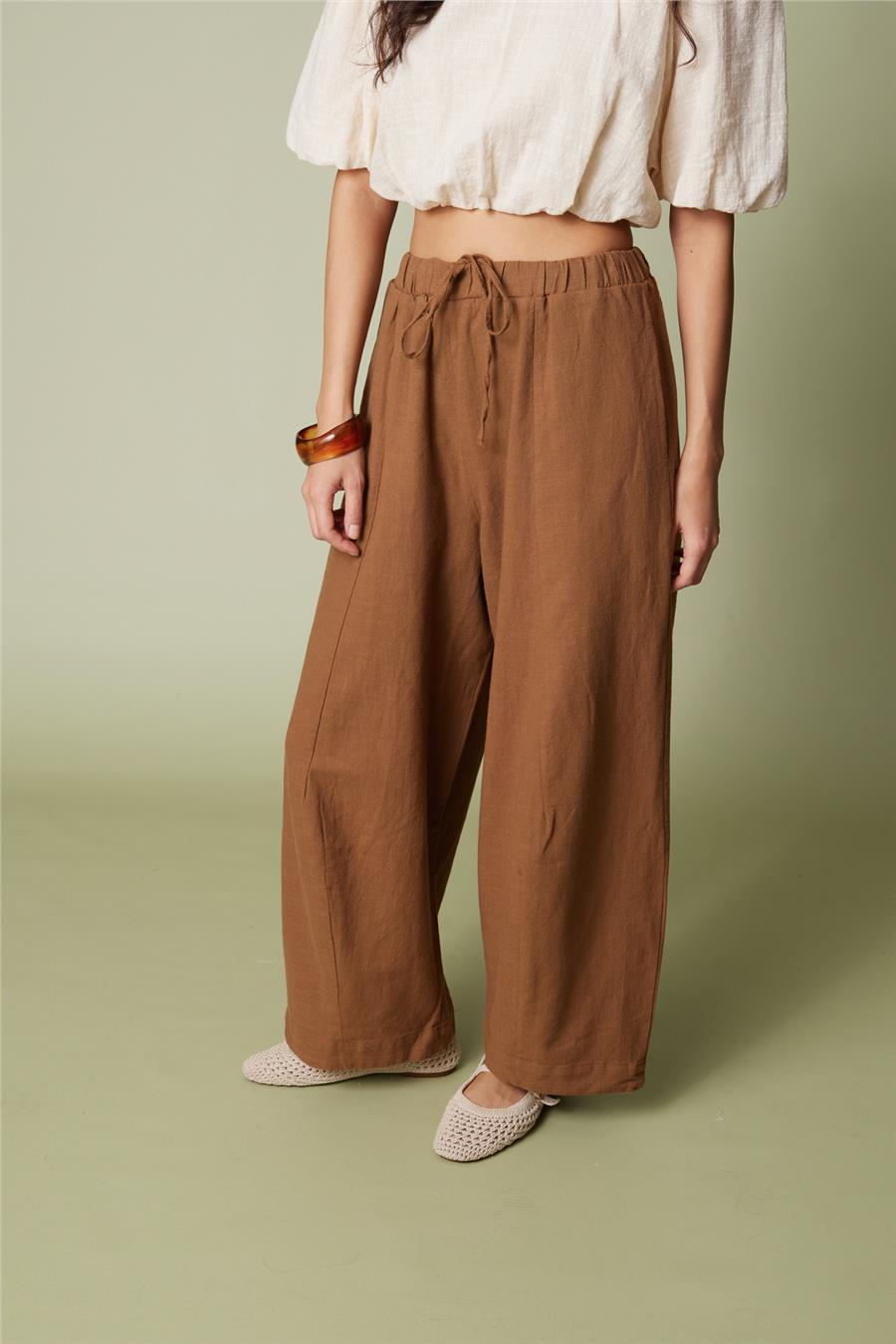 Nisan PAMUKLU BARREL FIT PANTOLON KAHVE N26-2356