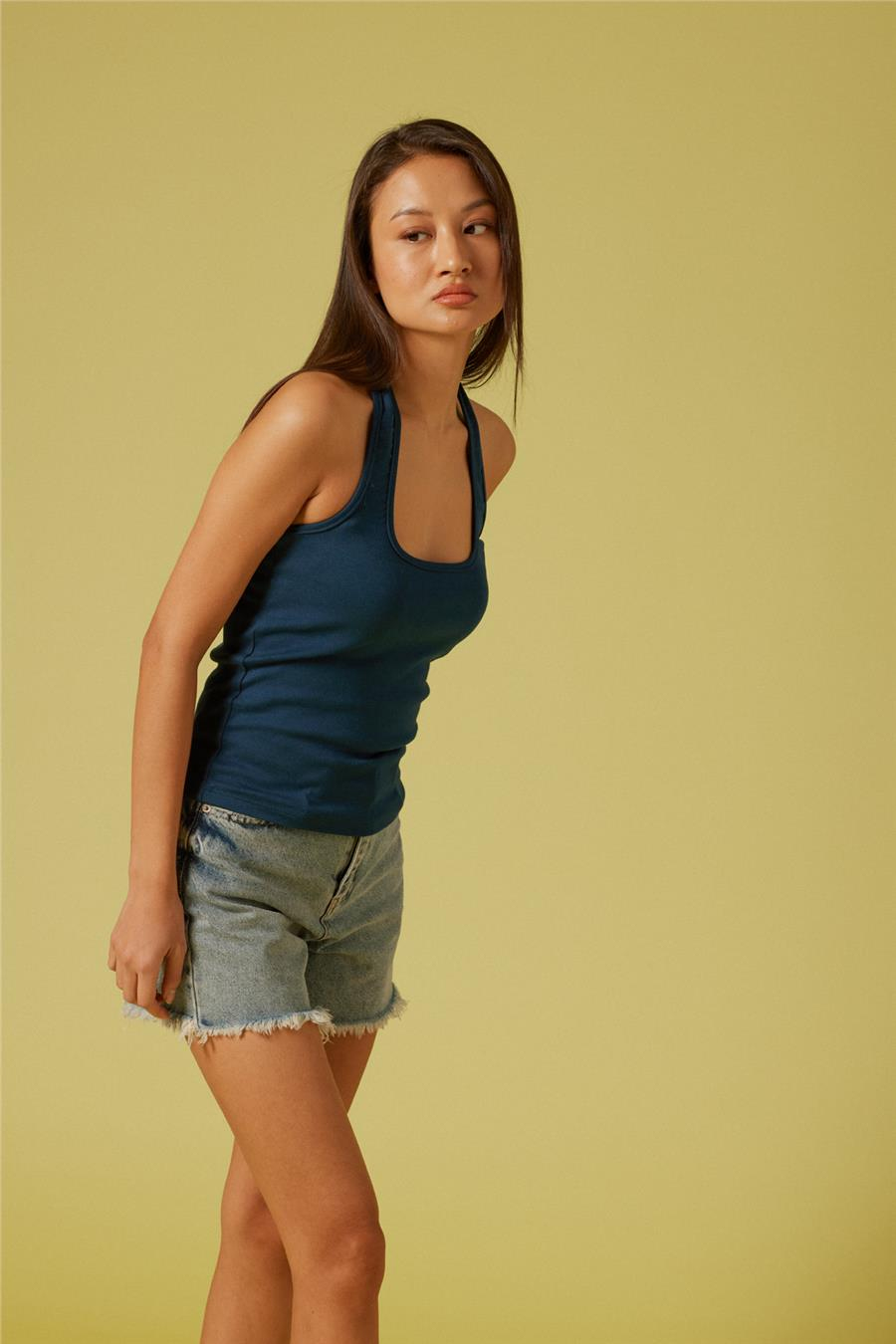 Nisan PAMUKLU HALTER TOP İNDİGO N26-2275