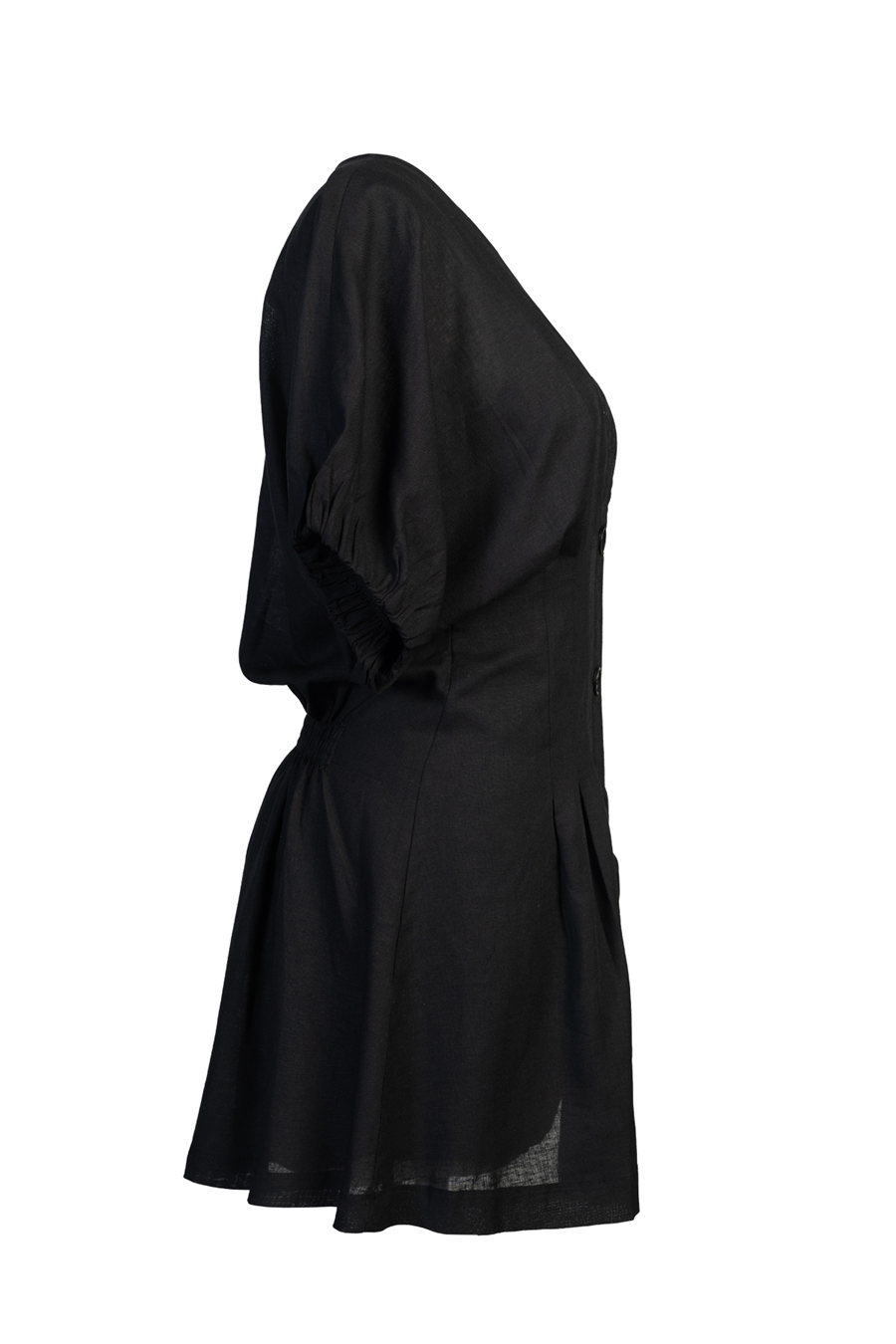 Nisan PİLELİ KETEN KARIŞIMLI KISA ELBİSE SİYAH N26-2435