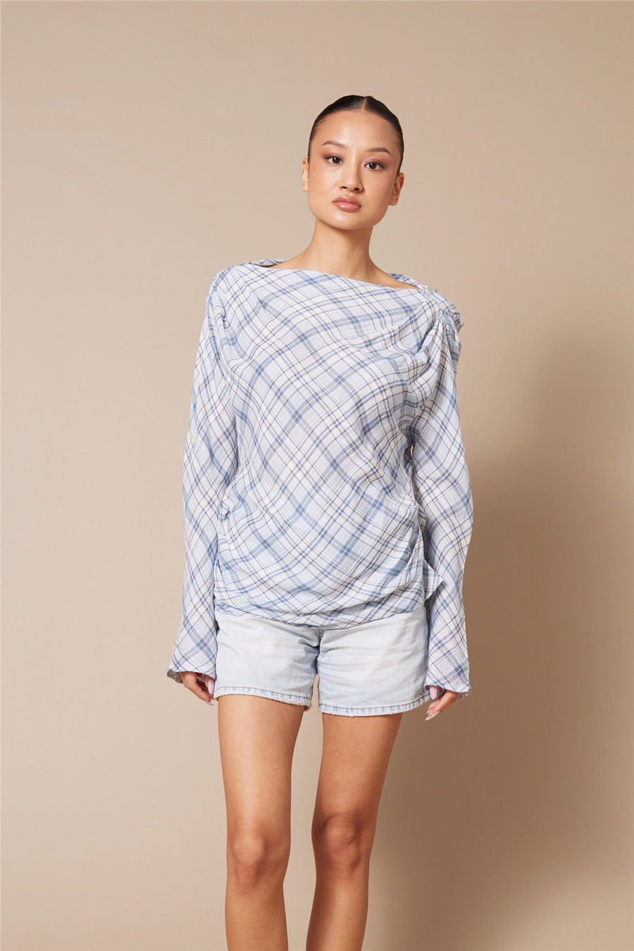 Nisan PİLİLİ KARELİ BLUZ İNDİGO N26-2290
