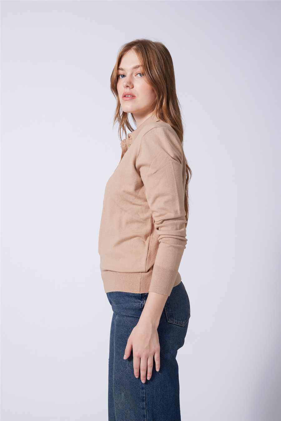 Nisan POLO YAKA DÜĞMELİ VATKA DETAYLI TRİKO KAZAK CAMEL TT4868-Z