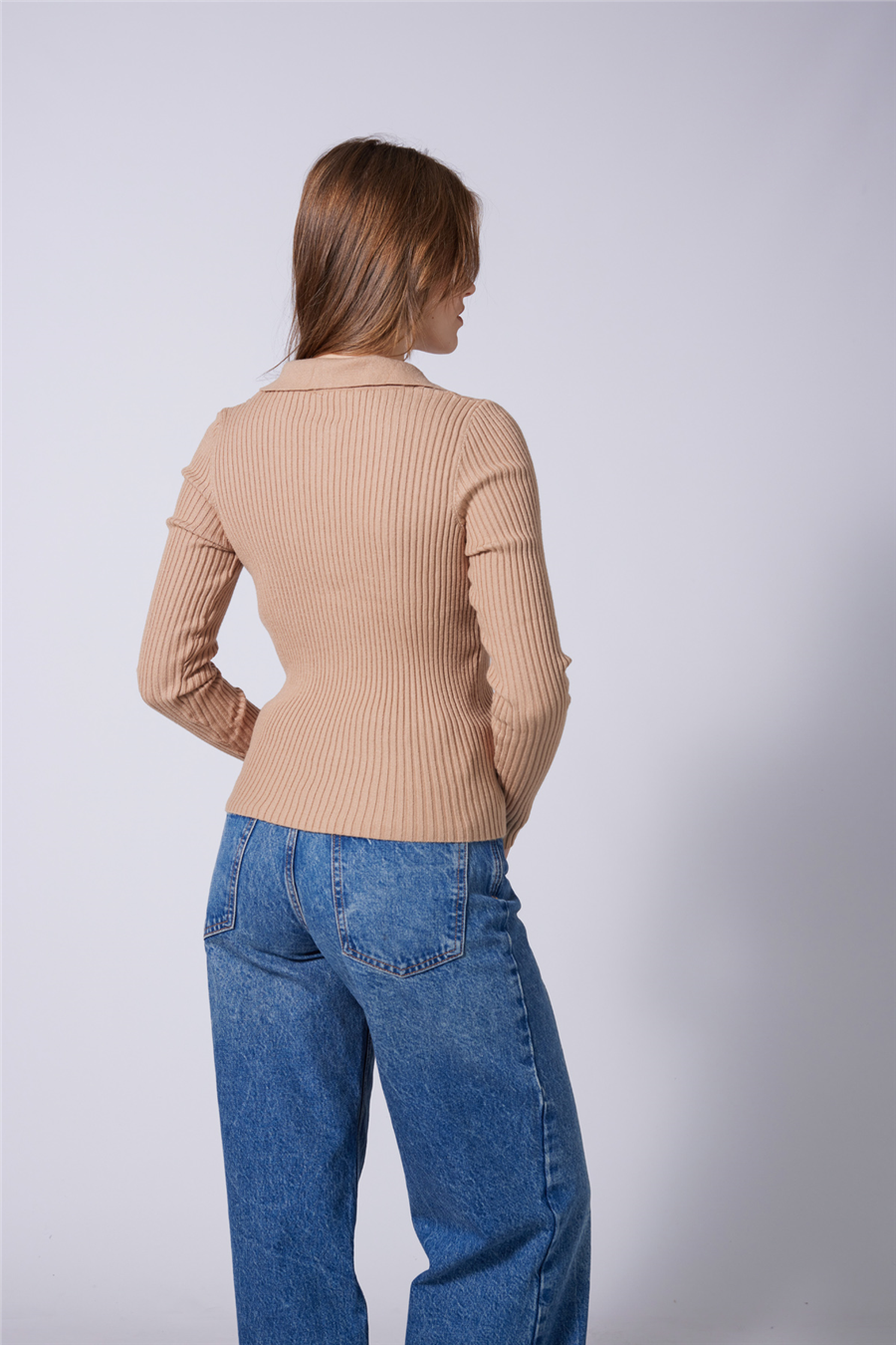 Nisan POLO YAKA FERMUARLI FİTİLLİ TRİKO KAZAK CAMEL TT4858-Z