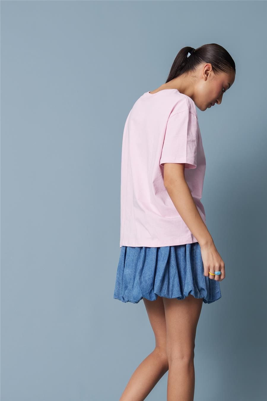 Nisan PÖTİKARE YAMA DETAYLI KISA KOLLU T-SHIRT PEMBE N26-2332