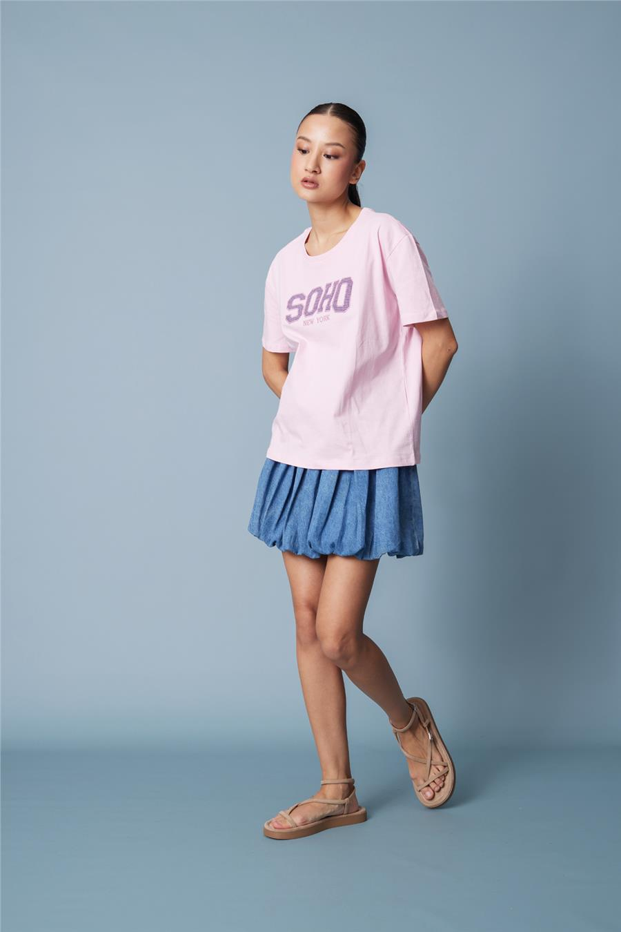 Nisan PÖTİKARE YAMA DETAYLI KISA KOLLU T-SHIRT PEMBE N26-2332