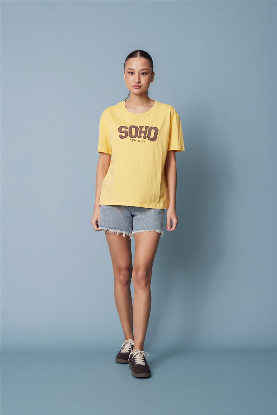 Nisan PÖTİKARE YAMA DETAYLI KISA KOLLU T-SHIRT SARI N26-2332