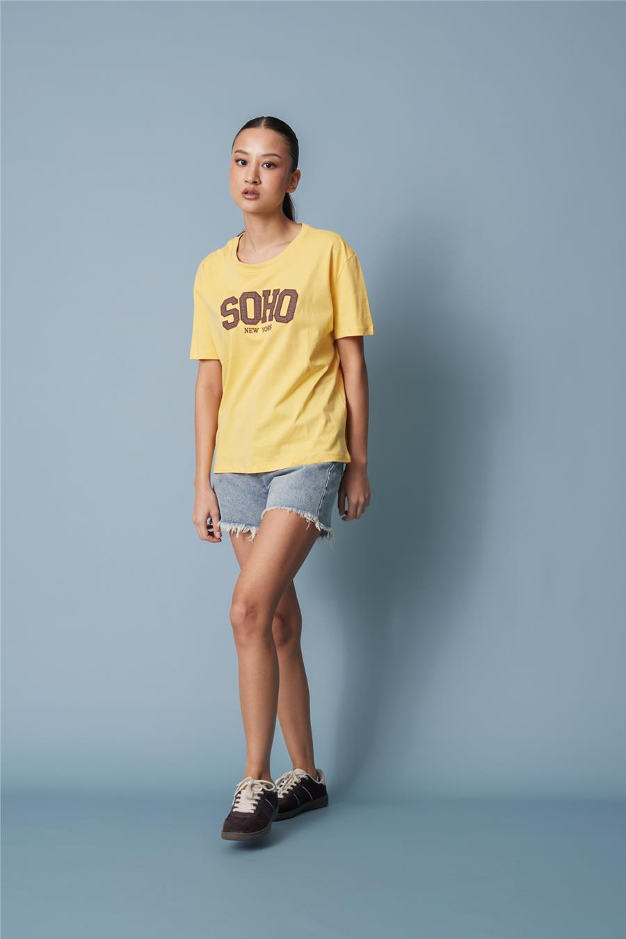 Nisan PÖTİKARE YAMA DETAYLI KISA KOLLU T-SHIRT SARI N26-2332