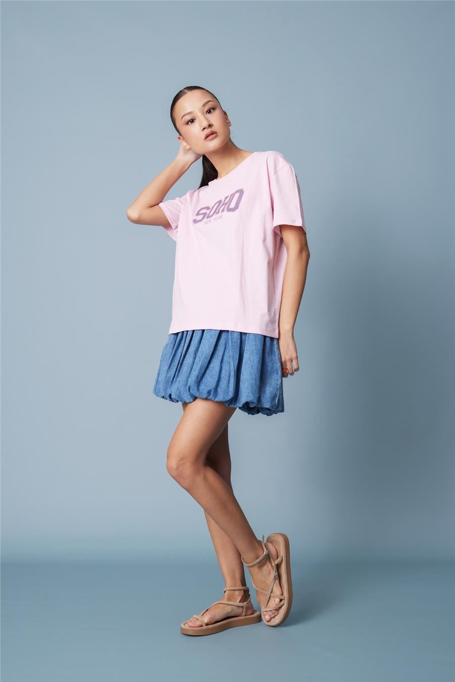Nisan PÖTİKARE YAMA DETAYLI KISA KOLLU T-SHIRT PEMBE N26-2332