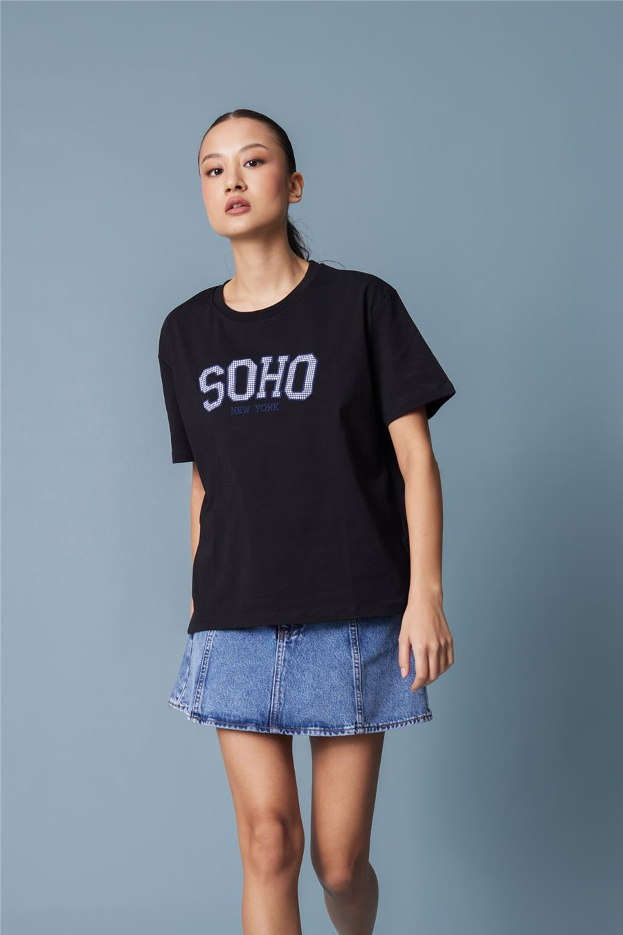 Nisan PÖTİKARE YAMA DETAYLI KISA KOLLU T-SHIRT SİYAH N26-2332