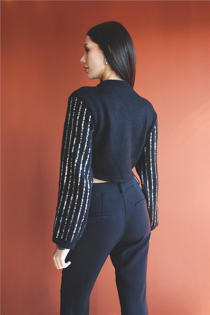 Nisan Sequined Crop Knit Sweater Black TT4125-Z