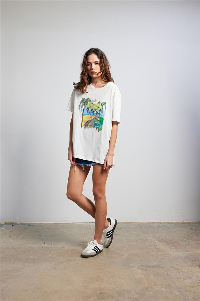 Nisan Colorful Printed T-shirt Ecru N24-1802