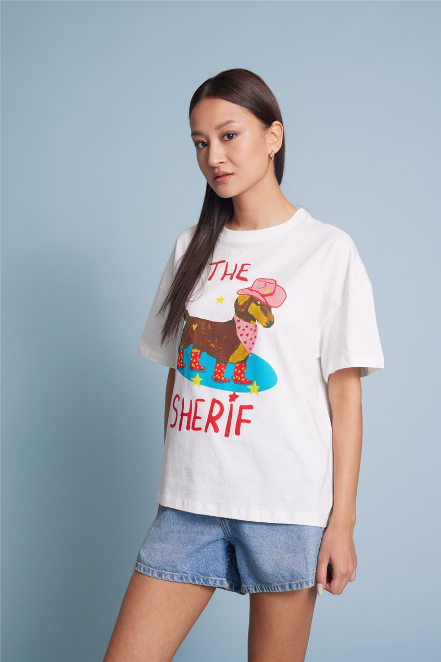 Nisan SHERIF KÖPEK BASKILI T-SHIRT EKRU N26-2383