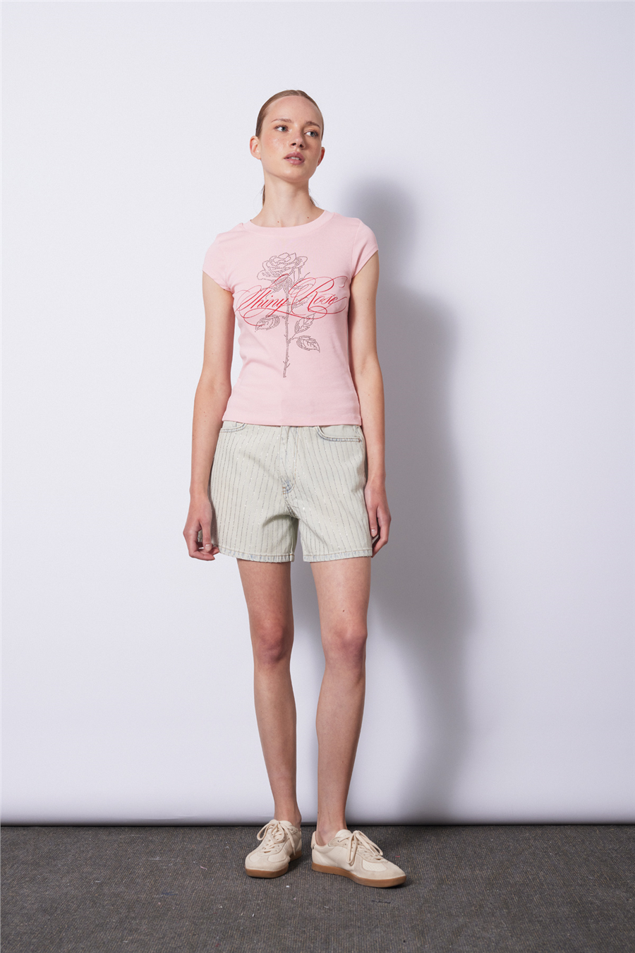 Nisan STRASS TAŞLI BASKILI T-SHIRT PEMBE N26-2417