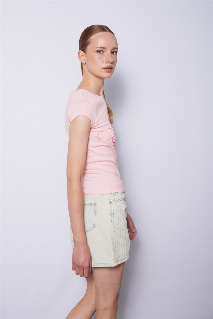 Nisan STRASS TAŞLI BASKILI T-SHIRT PEMBE N26-2417