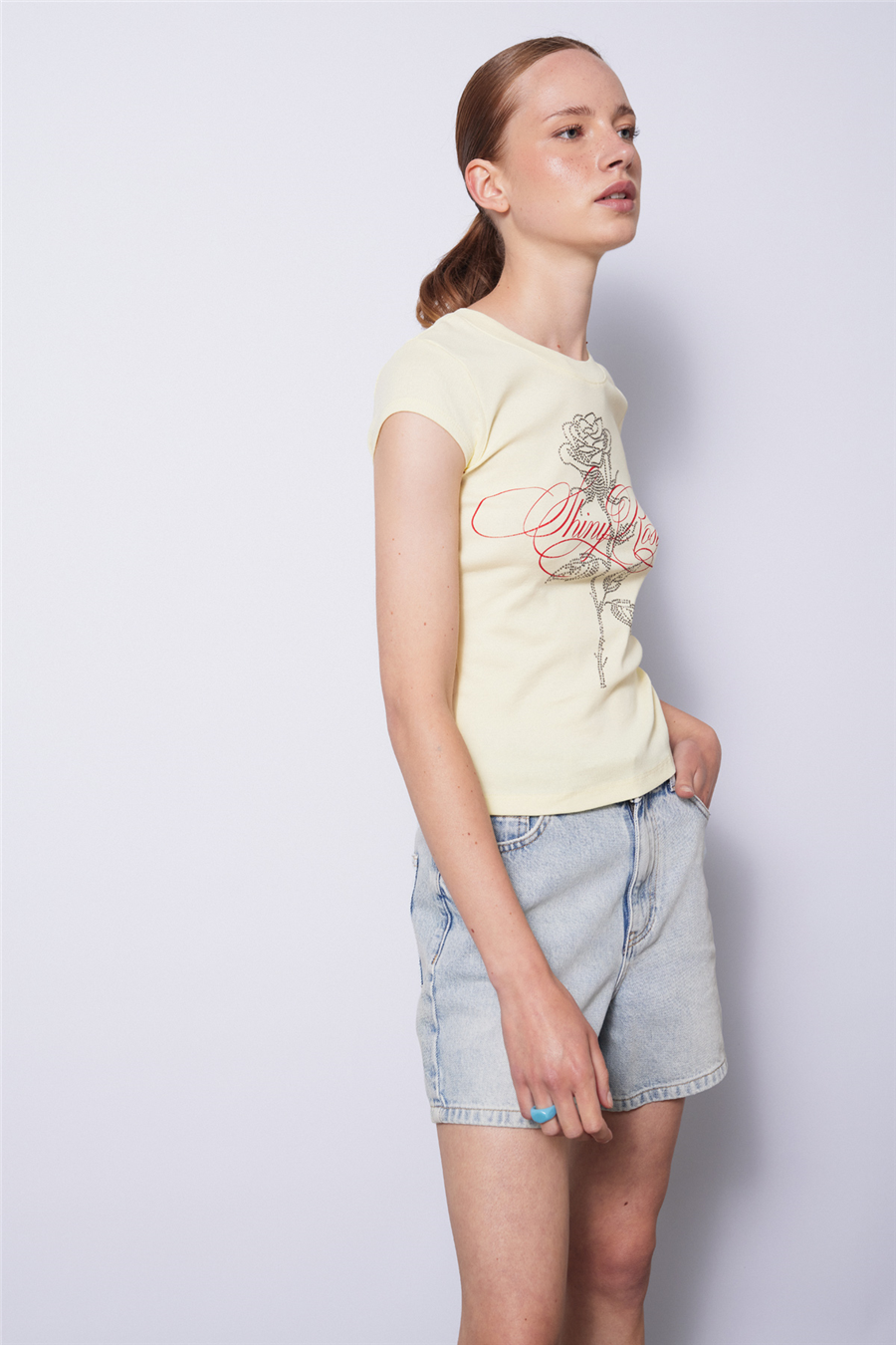 Nisan STRASS TAŞLI BASKILI T-SHIRT SARI N26-2417