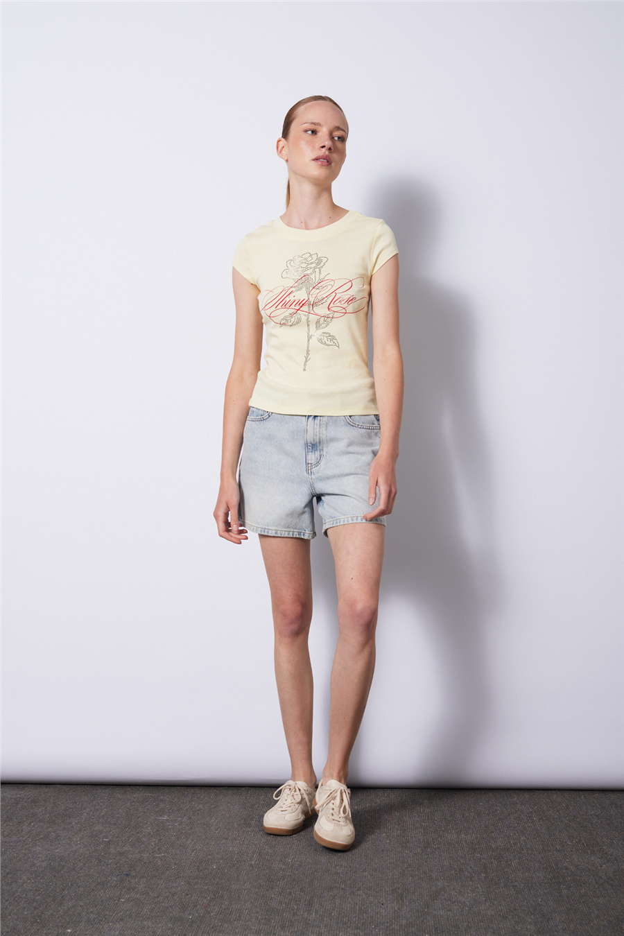 Nisan STRASS TAŞLI BASKILI T-SHIRT SARI N26-2417