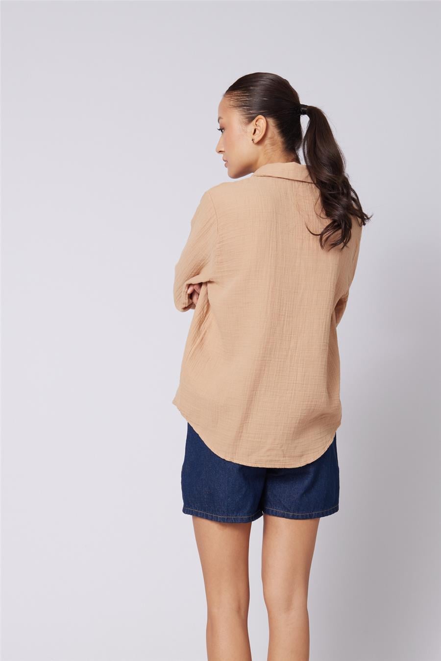 Nisan TEK CEPLİ PAMUKLU GÖMLEK CAMEL N26-2325