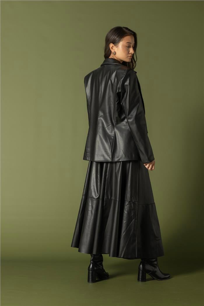 Nisan TEK DÜĞMELİ DERİ BLAZER SİYAH N26-2228