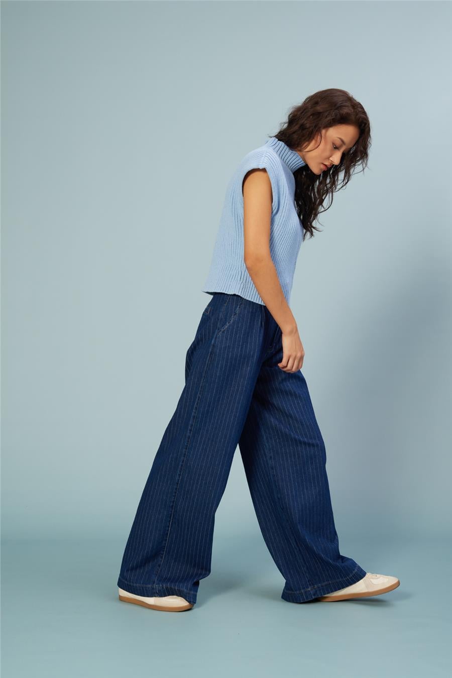Nisan TEK PİLELİ ÇİZGİLİ DENIM PANTOLON LACİVERT N26-2286