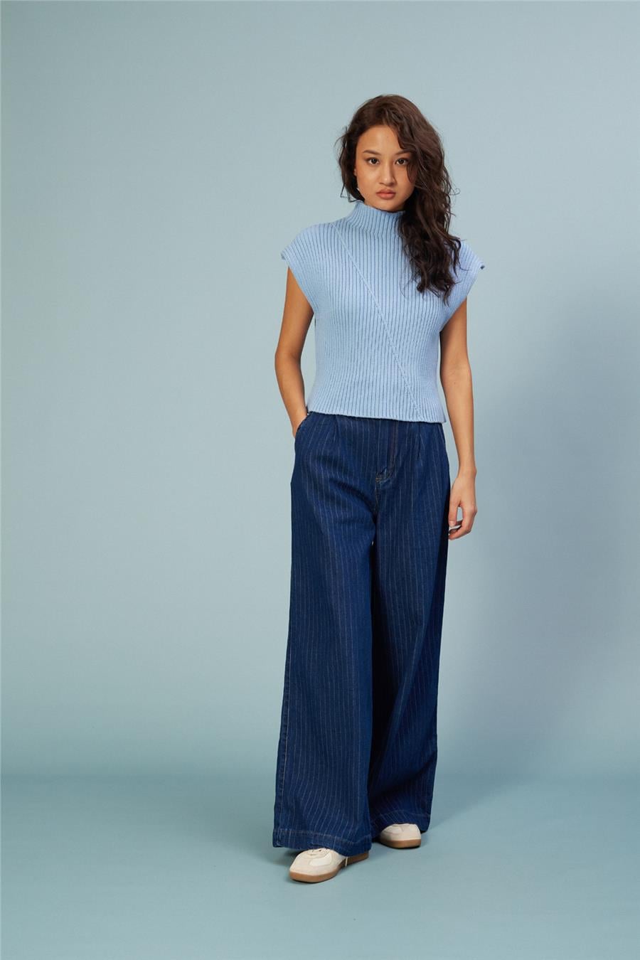 Nisan TEK PİLELİ ÇİZGİLİ DENIM PANTOLON LACİVERT N26-2286