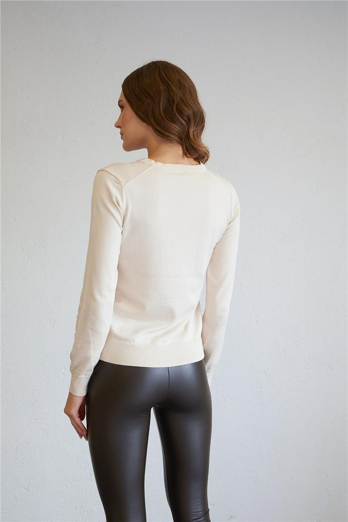 Nisan V-Neck Basic Knit Sweater Beige TT4095-Z