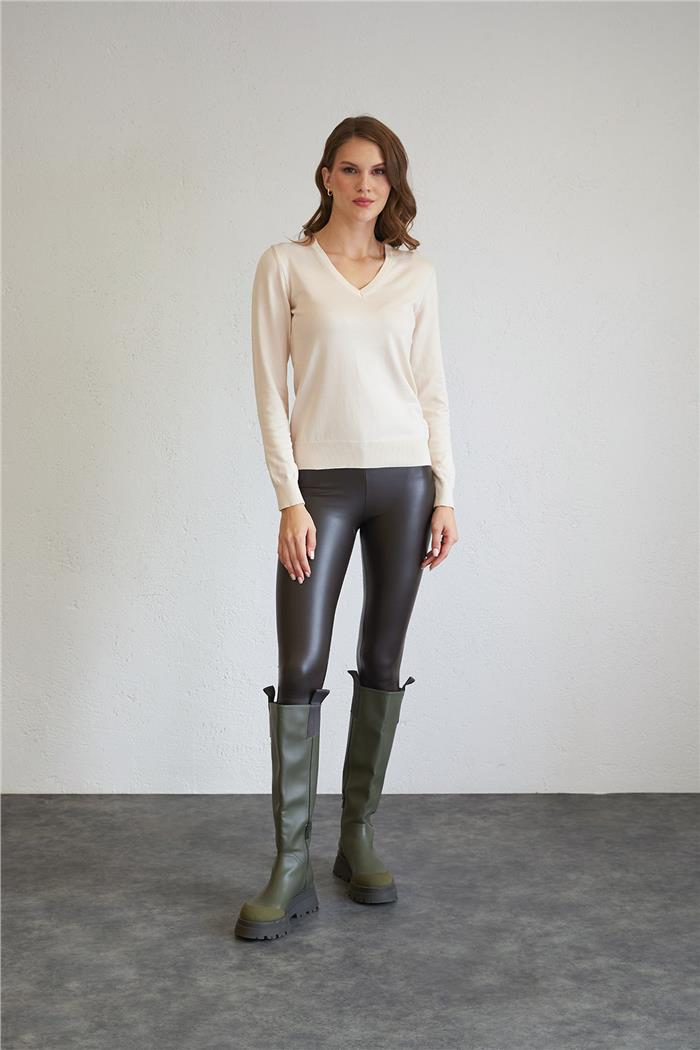 Nisan V-Neck Basic Knit Sweater Beige TT4095-Z