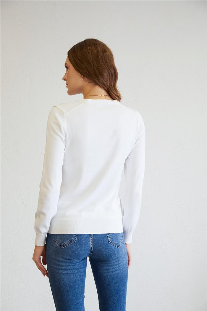 Nisan V-Neck Basic Knit Sweater White TT4095-Z