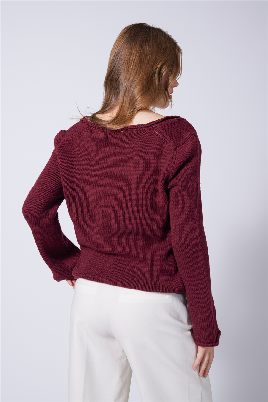 Nisan V YAKA BASİC TRİKO KAZAK BORDO TT4863-Z