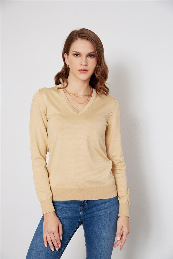 Nisan V-Neck Basic Knit Sweater Camel TT4095-Z