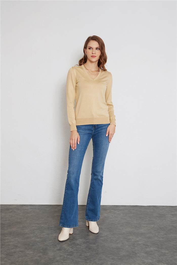 Nisan V-Neck Basic Knit Sweater Camel TT4095-Z