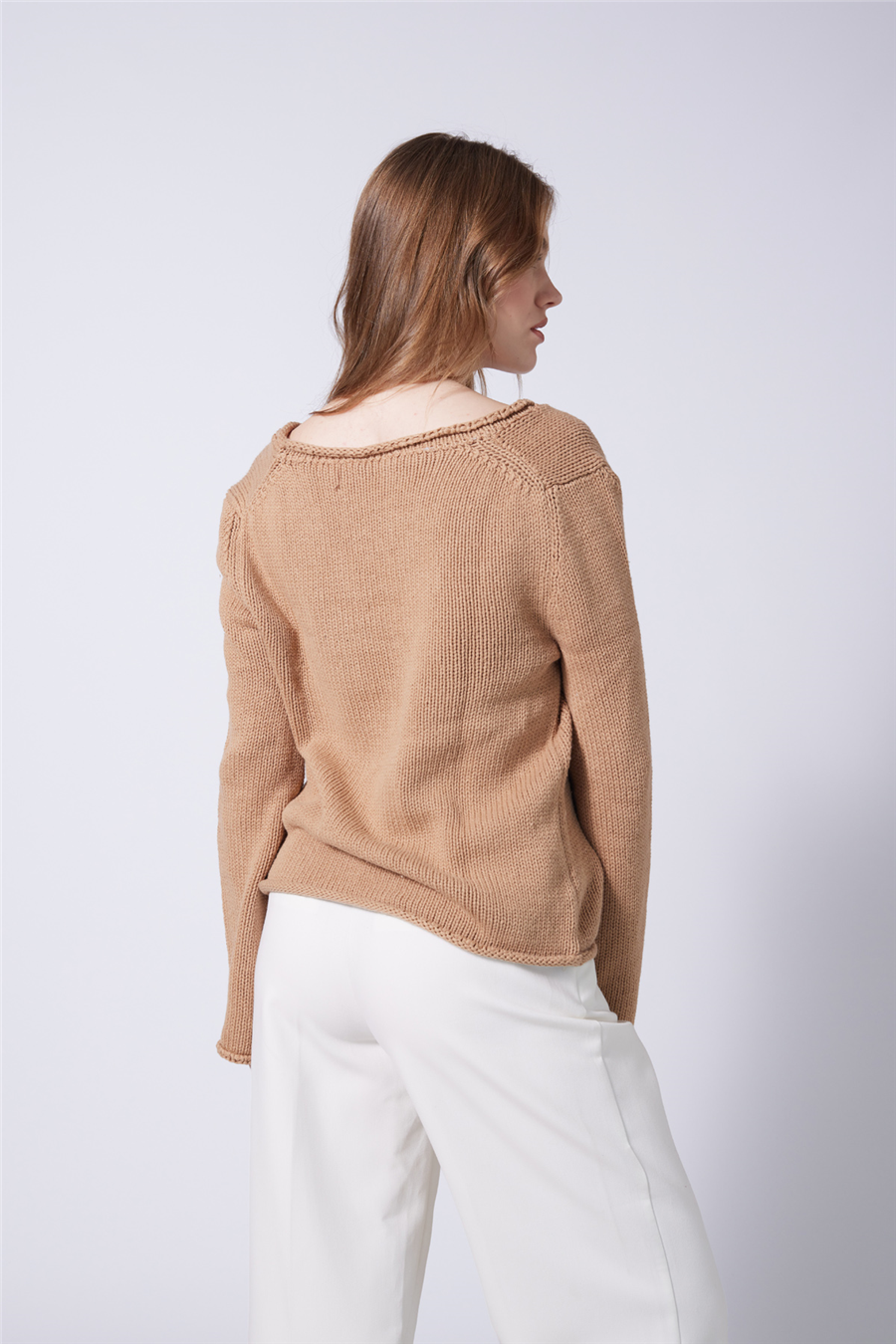 Nisan V YAKA BASİC TRİKO KAZAK CAMEL TT4863-Z