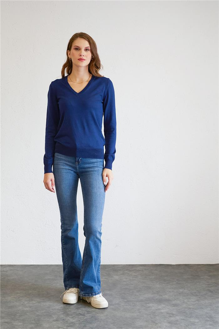 Nisan V-Neck Basic Knit Sweater Navy Blue TT4095-Z
