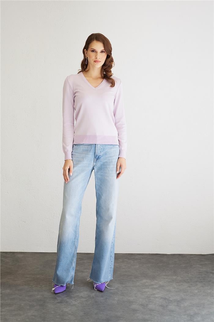 Nisan V-Neck Basic Knit Sweater Lilac TT4095-Z