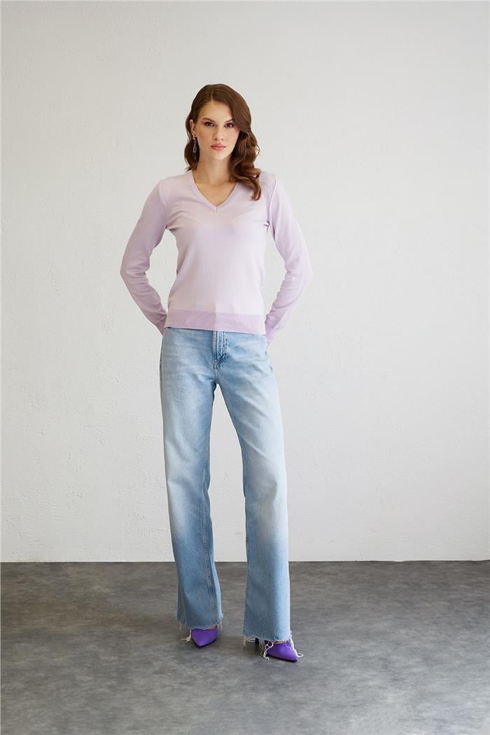Nisan V-Neck Basic Knit Sweater Lilac TT4095-Z