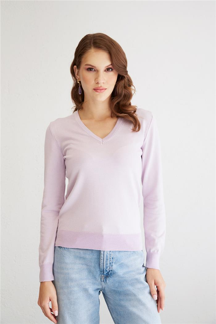 Nisan V-Neck Basic Knit Sweater Lilac TT4095-Z