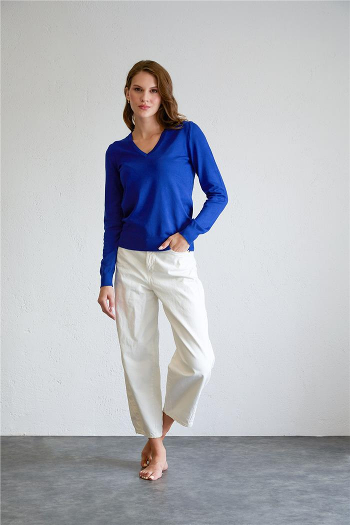 Nisan V-Neck Basic Knit Sweater Sax Blue TT4095-Z
