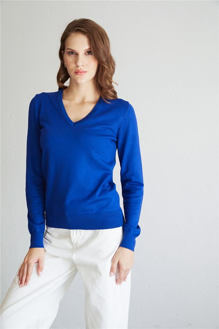 Nisan V-Neck Basic Knit Sweater Sax Blue TT4095-Z