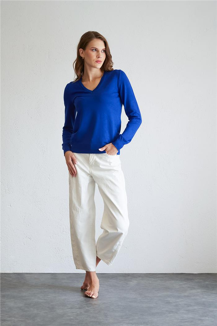 Nisan V-Neck Basic Knit Sweater Sax Blue TT4095-Z