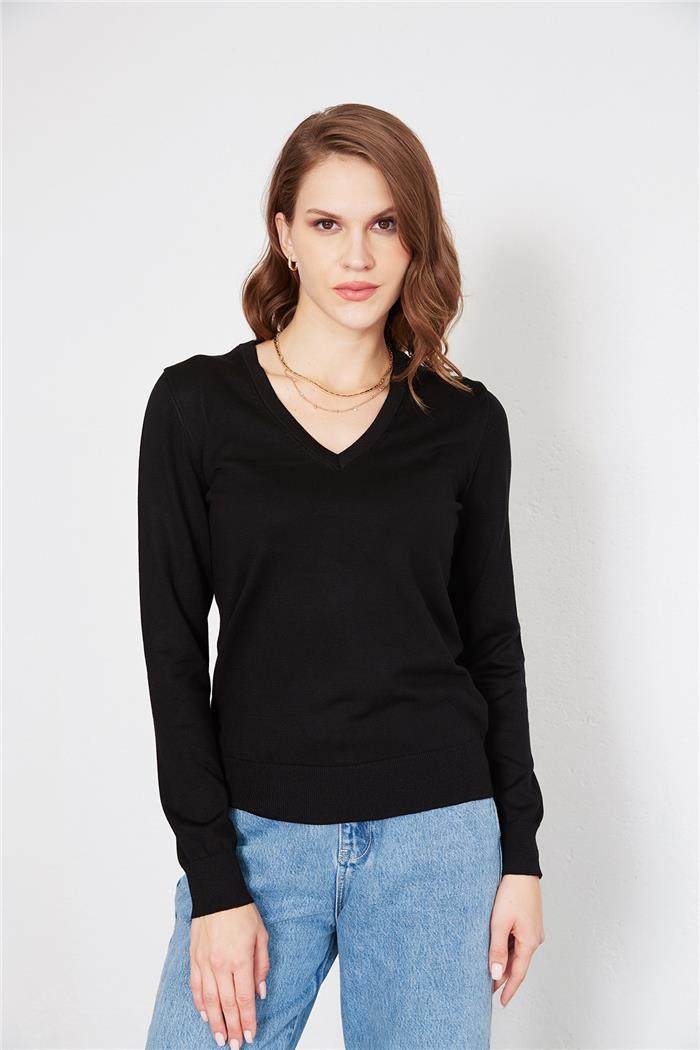 Nisan V-Neck Basic Knit Sweater Black TT4095-Z
